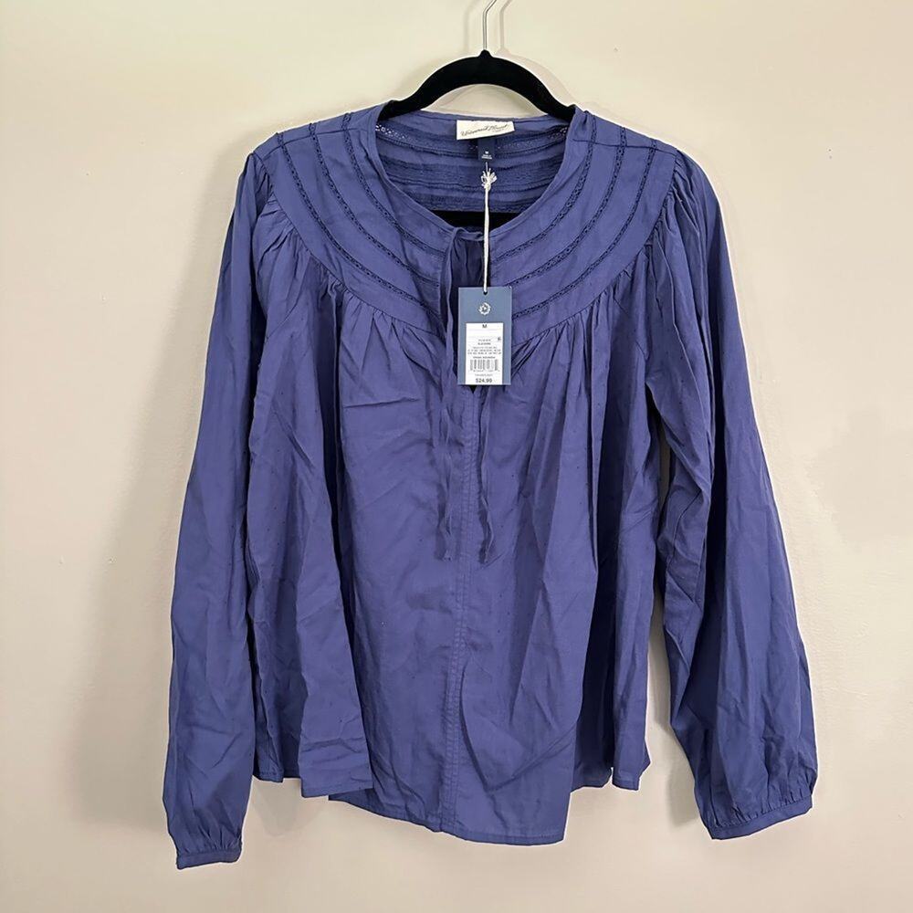 Universal Thread Blue Peasant Top Prairie Blouse Cottagecore Shirt Size M